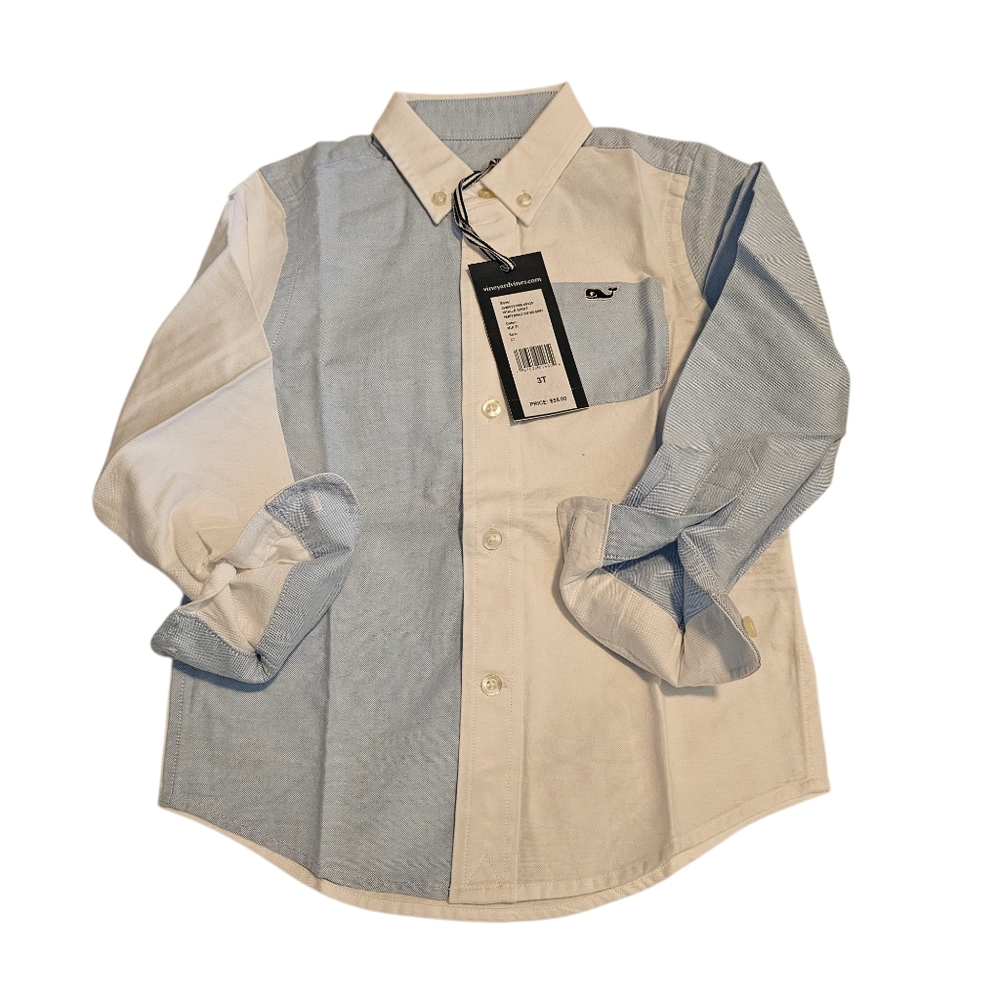 Vineyard Vines Shirt Button-Down Long-Sleeve Blue White Toddler Boy Size 3T NEW